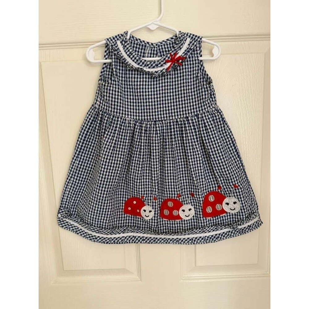 Youngland Girls Ladybug Gingham Dress Size 3T Blue Red Cute